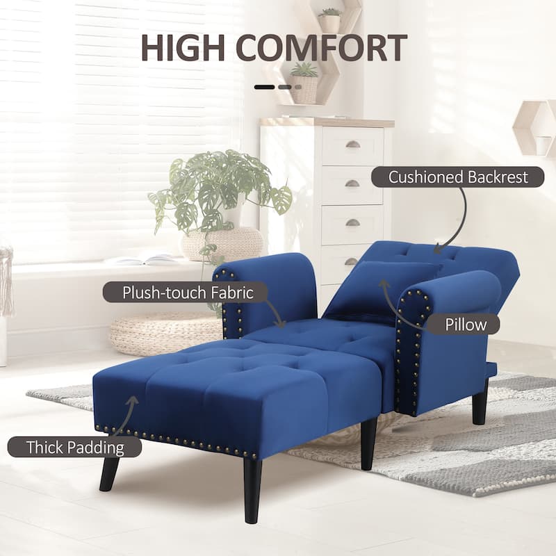 HOMCOM 2-In-1 Chaise Lounge Chair with Thick Padding, Adjustable Backrest, and Wooden Legs