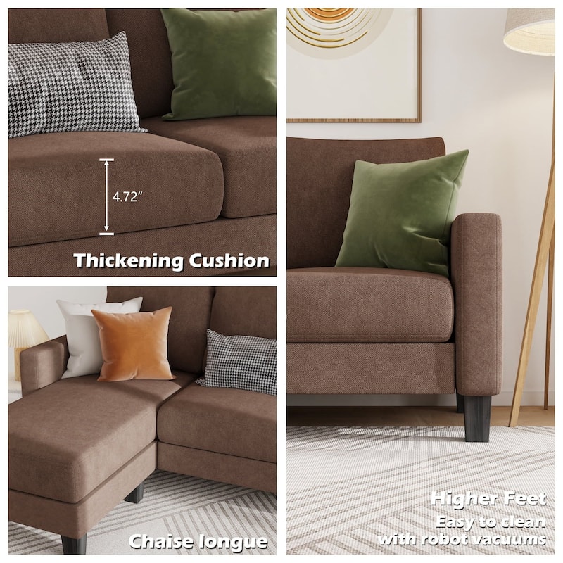 Furniwell Convertible Sectional Sofa Modern Linen Fabric L-Shaped Couch