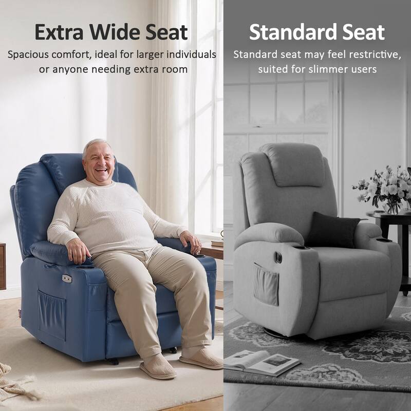 MCombo Large-Wide Power Lift Recliner Chair Sofa with Massage and Heat for Elderly People, Faux Leather R7510