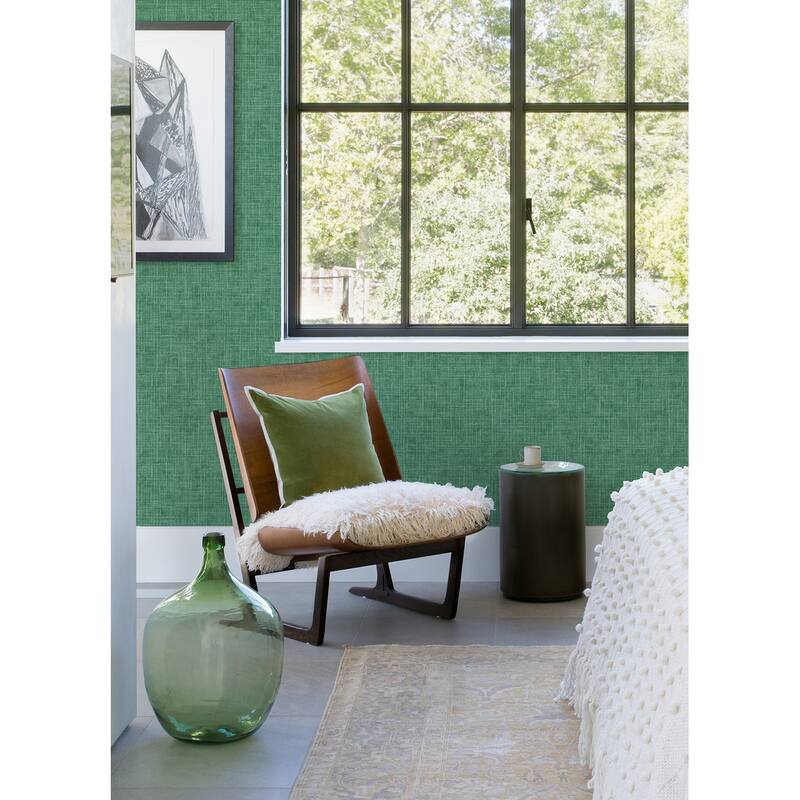 A-Street Prints Emerson Green Faux Linen Wallpaper