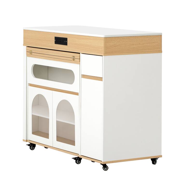 Rolling Kitchen Island with Extendable Table, Drawers, Power Outlet and Brake lock, Storage Cabinet