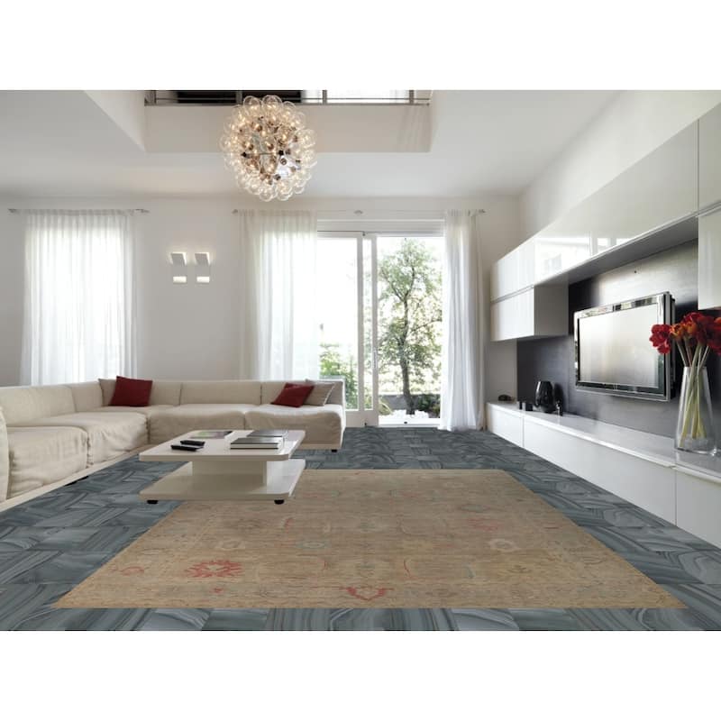 Hand Knotted Oriental 100% Wool Carpet Transitional All-Over Brown Oushak Area Rug - 13' 9'' X 10' 3''