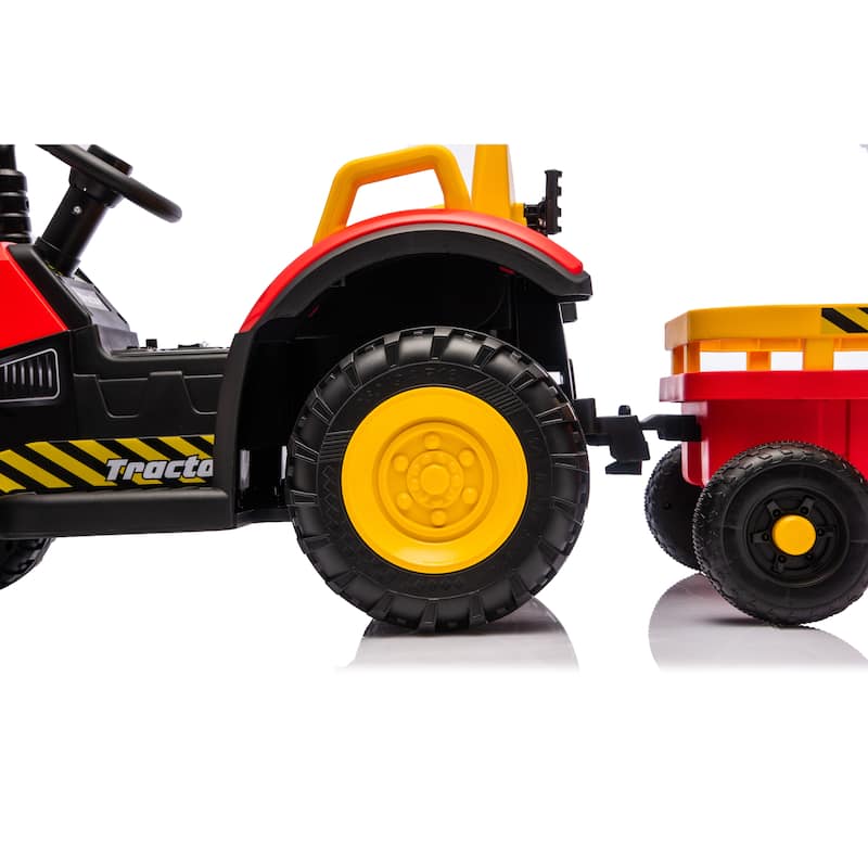 Kids Ride On Tractor with Trailer, Red Remote Control Electric Tractor Ride on Car with Bluetooth Music