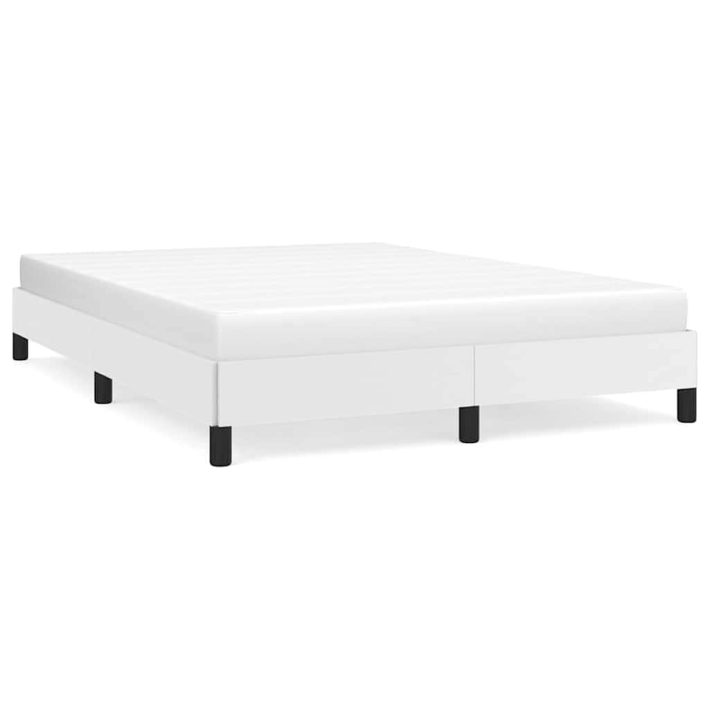 Ceri Full Size Bed Frame, White Faux Leather, Low Profile Legs