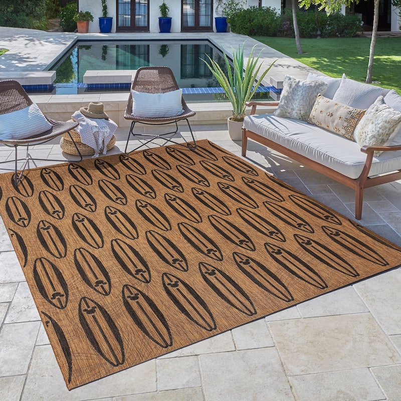 Disney Licensed Mickey Mouse Indoor Outdoor Flatweave Area Rug Tropical Surfing Polypropylene Coastal Accent Rug