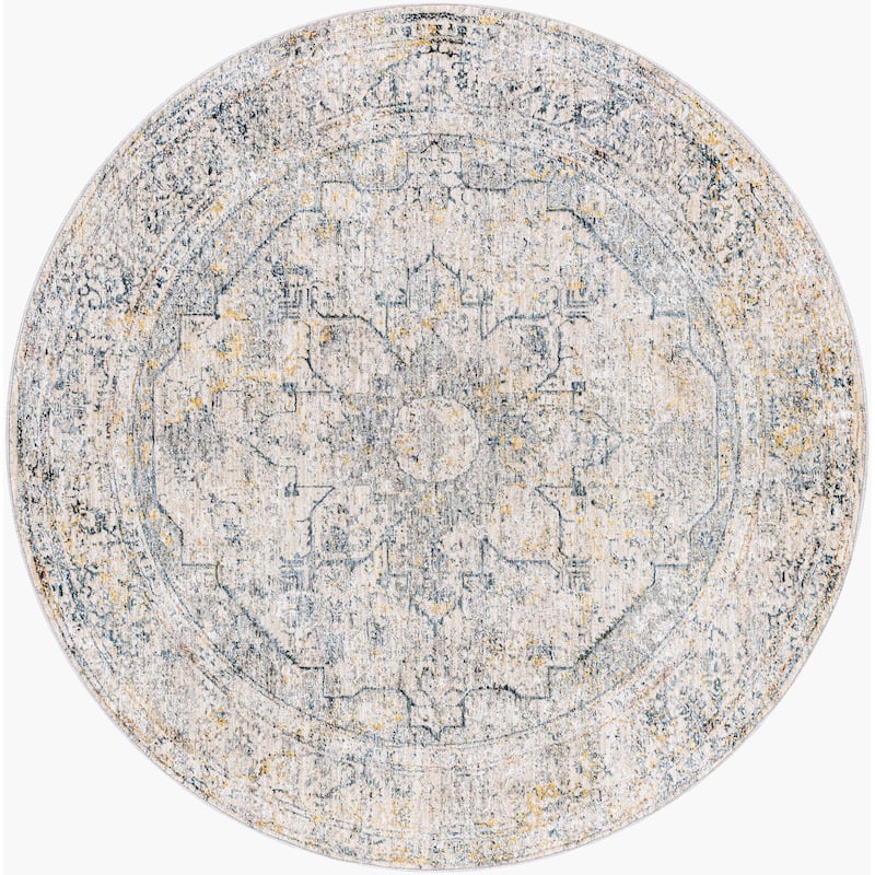 Livabliss Traditional Laila Medallion Area Rug - 5'3" x 5'3" Round - Teal/Grey
