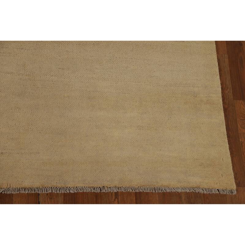 Muted Gold Beige Gabbeh Oriental Area Rug Hand-Knotted Wool Carpet - 6'5" x 9'8"