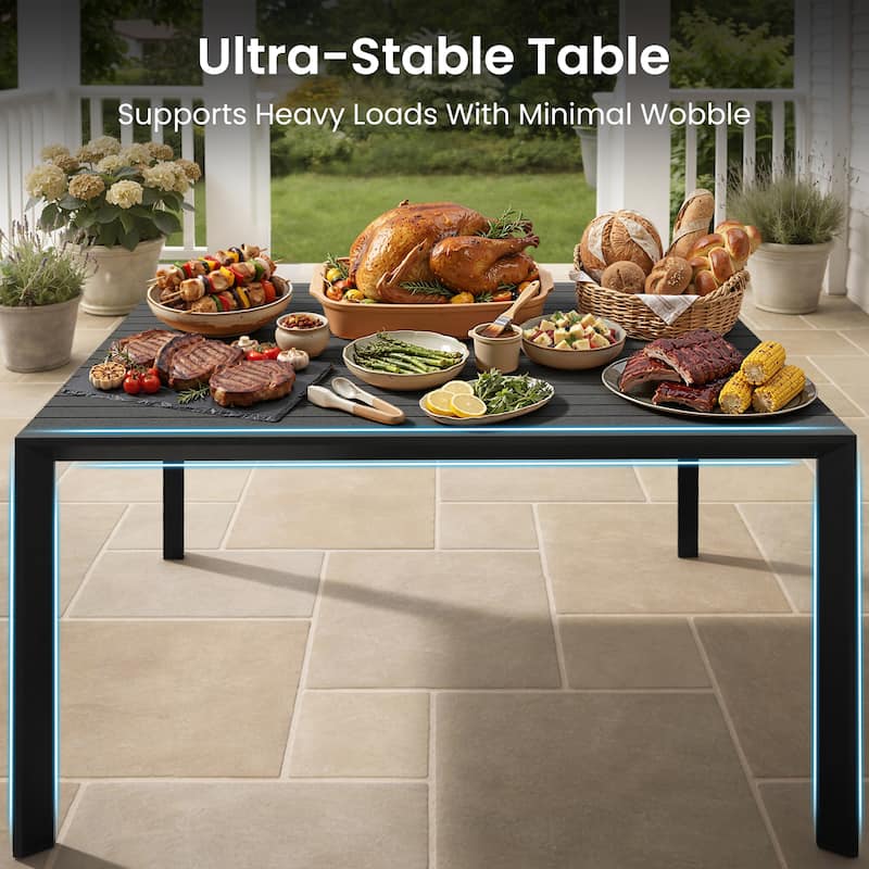 Outdoor All-Weather Aluminum Patio Square Dining Table with Umbrella Hole