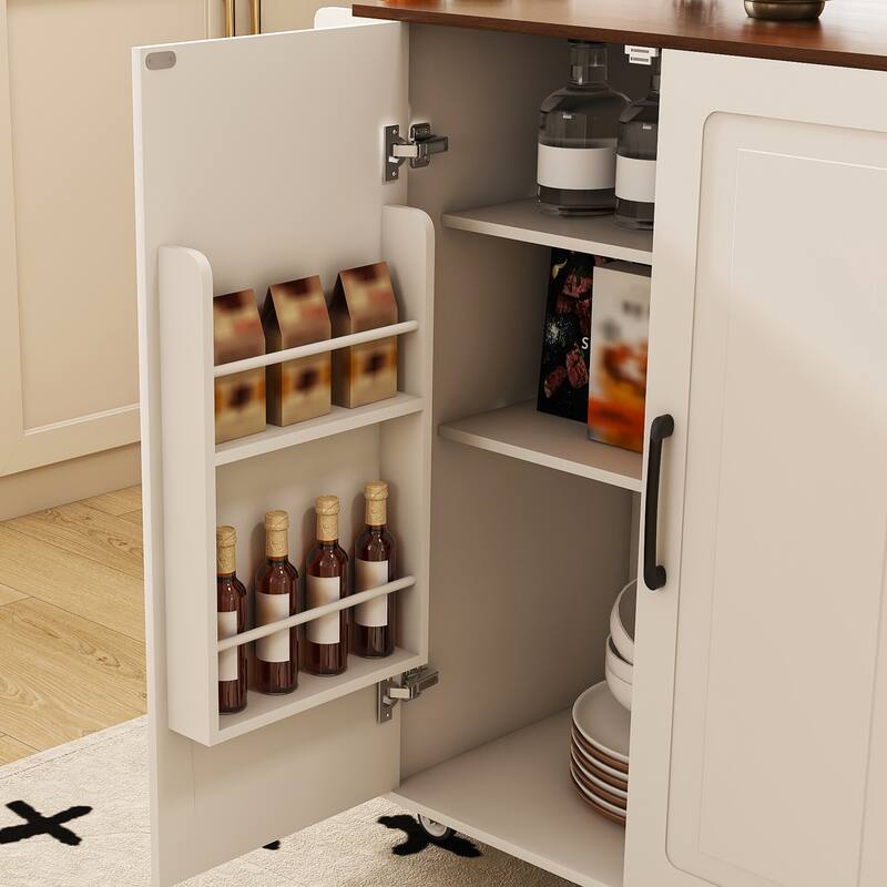 Modern Kitchen Island Cart with Foldable Tabletop 3 Drawers, Hidden Cabinets, Spice Rack and Towel Rack, for Kitchen
