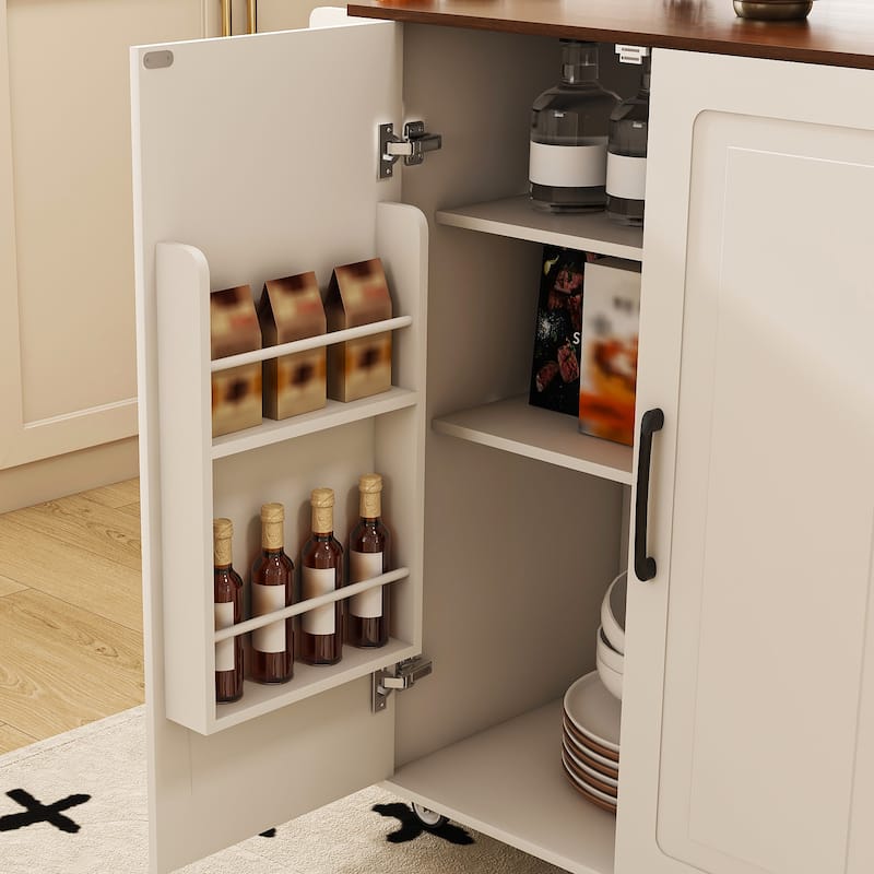 Rustic Kitchen Island, White Walnut Breakfast Bar, Mobile Rolling Storage Cart