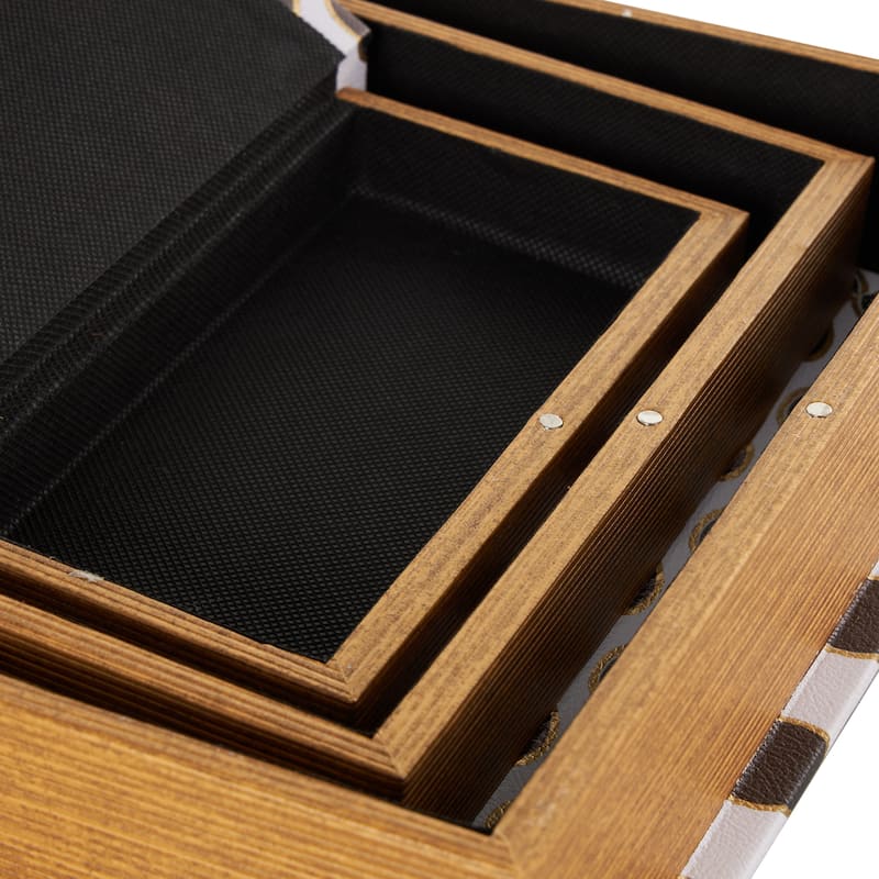 Faux Leather Polka Dot Faux Book Storage Box with Black and Metallic Gold Accents - Set of 3 White - Roche River Decor