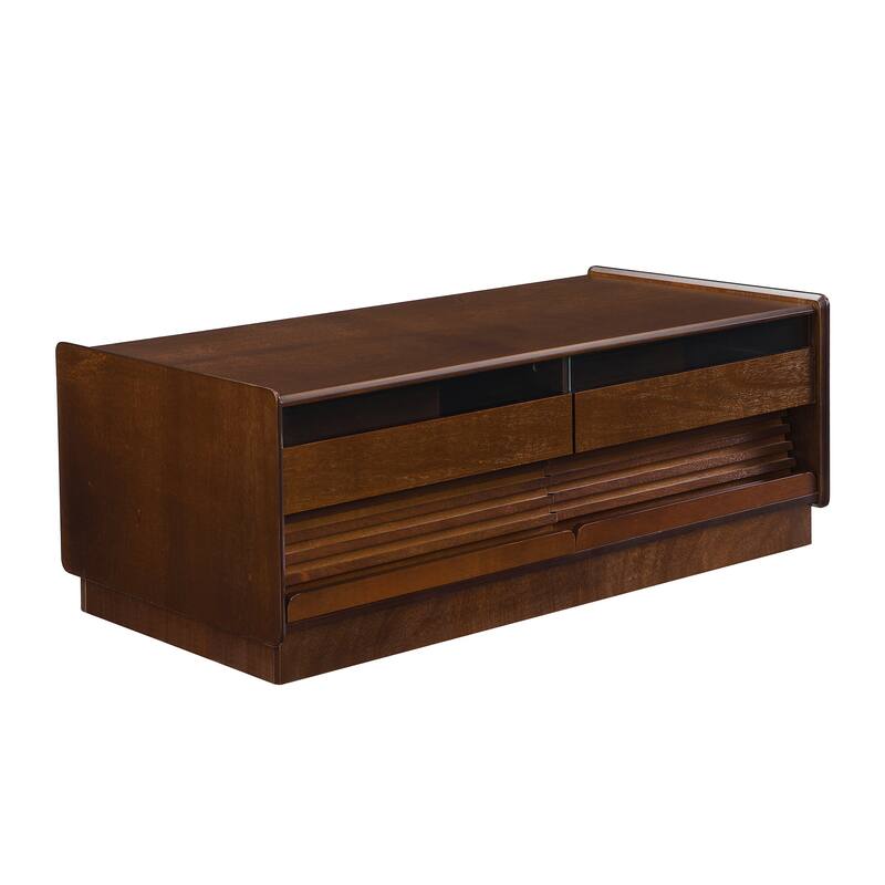 Modern Wood Coffee Table with Fluted Style,4 Drawers and 2 Display Shelves