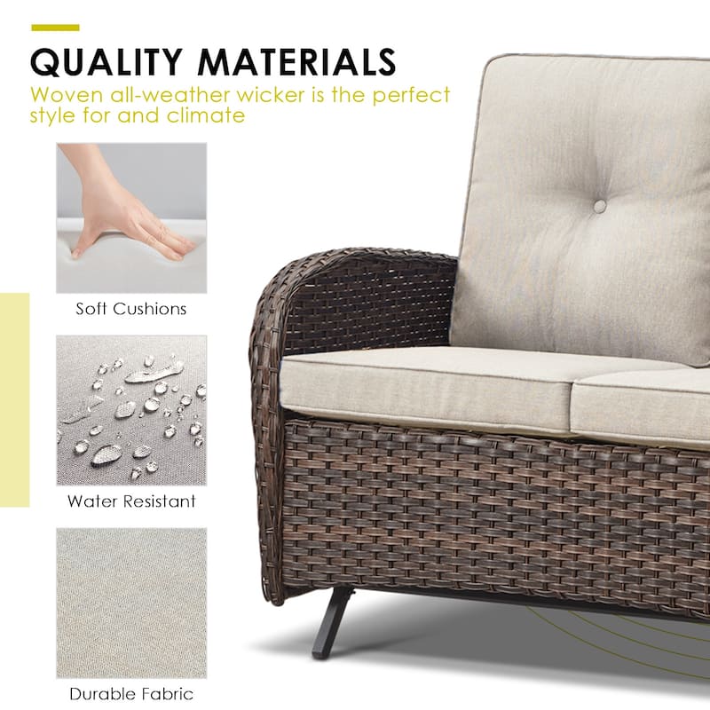 2 Seater Wicker Glider Sofa with Swivel Chair - Brown