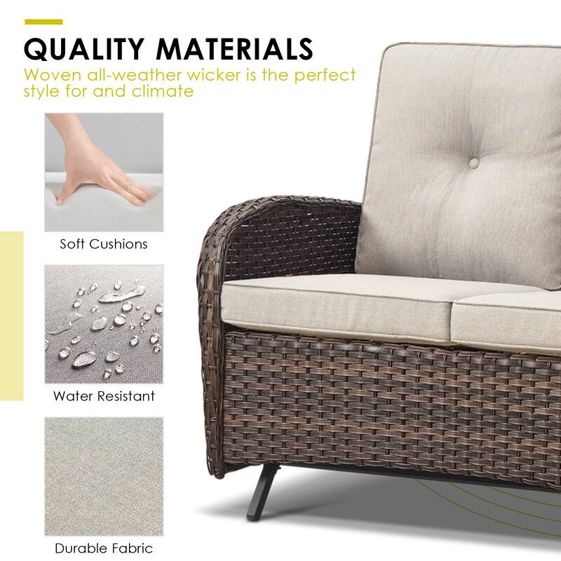 Outdoor Glider Sofa with Swivel Chairs Ottoamns Brown-Beige - Brown