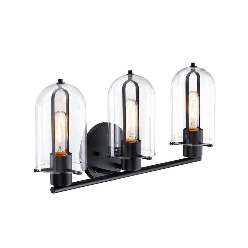 Skylar 24.5 in. 3-Light Matte Black Vanity Light with Clear Glass Shades for Bathrooms