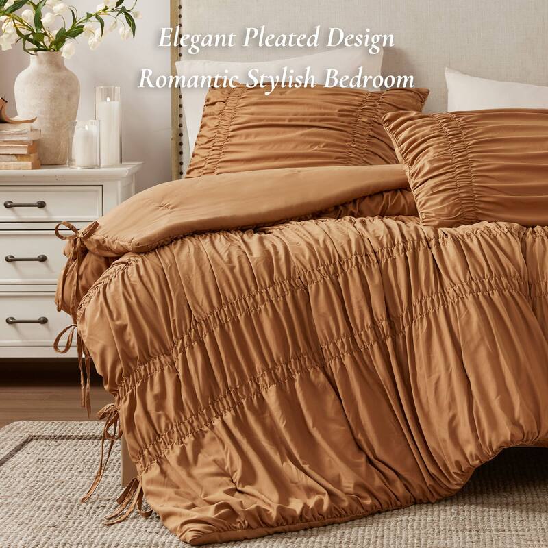 Soft Brown Twin Comforter Set Microfiber French Country All-Season Bedding, 2PC