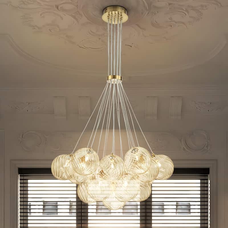 13/ 19-Light Modern Glam Large Sputnik Cluster Glass Globe Bubble Chandelier with Swirled Glass Bubble Globe (Bulb Not Included)