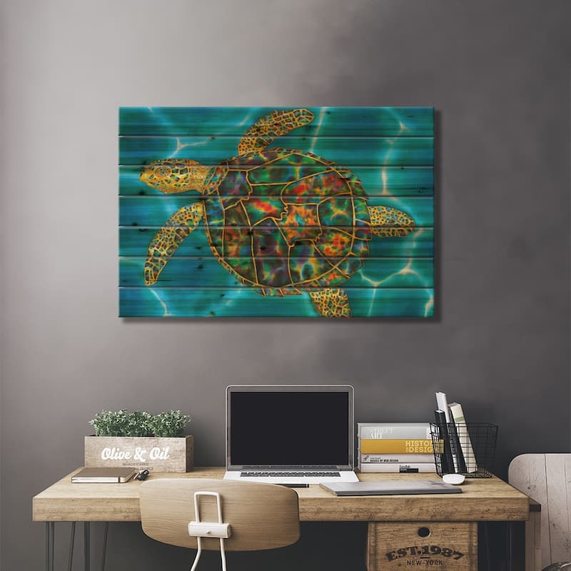 Rainbow Opal Turtle Print On Wood by Daniel Jean-Baptiste - Multi-Color