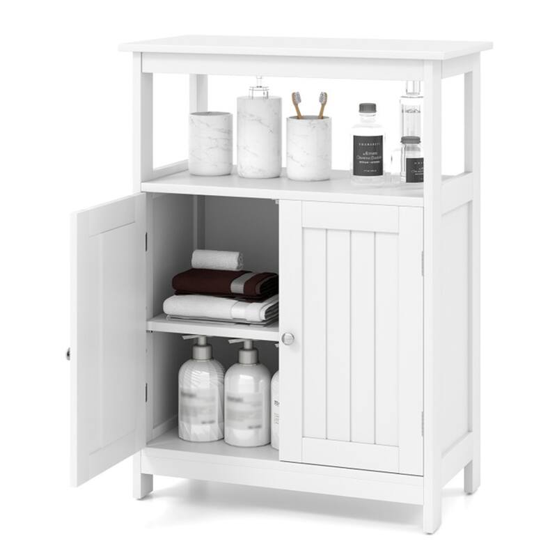 Modern Wooden Freestanding Floor Cabinet with Adjustable Storage Shelf for Bathroom or Living Room - 23.5" x 12" x 31.5" - White