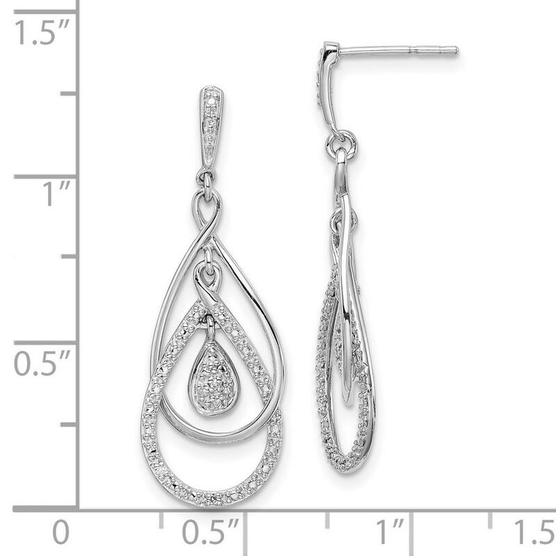 Curata 925 Sterling Silver 36x13mm Rhodium Diamond Dangle Earrings