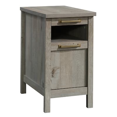 Brown Side Table with Pull-Out Shelf and Drawer 22 Inch Wide Nightstand or End Table