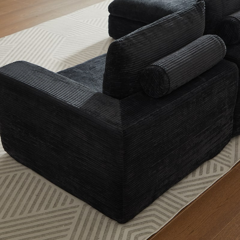 L-Shaped Sectional Sofa with Chaise Lounge, Corduroy Upholstered Boneless Couch, Module Corner Sofa with 3 Pillows