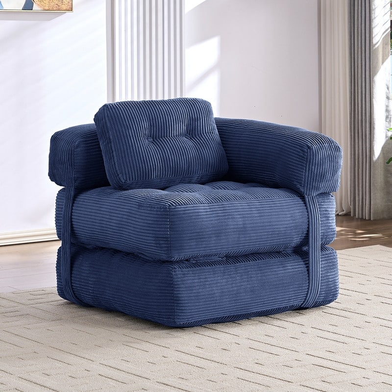 Mixoy Folding Sofa Bed, L-Shaped Convertible Sofa Bed with Armrest Foldable Sleeper Sofa - Blue - 34.3''*66.2''*20''