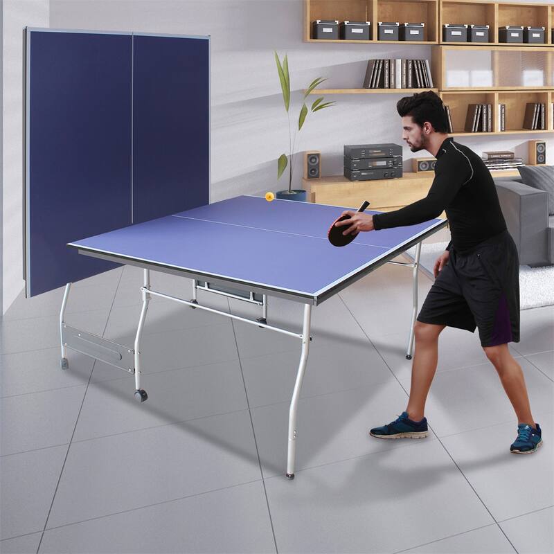 8ft Mid-Size Table Tennis Table Foldable &Portable Ping Pong Table Set