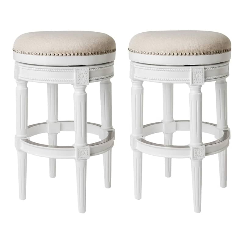 Maven Lane Pullman Backless Swivel Kitchen Stool - Set of 2 - Alabaster White - Bar Height