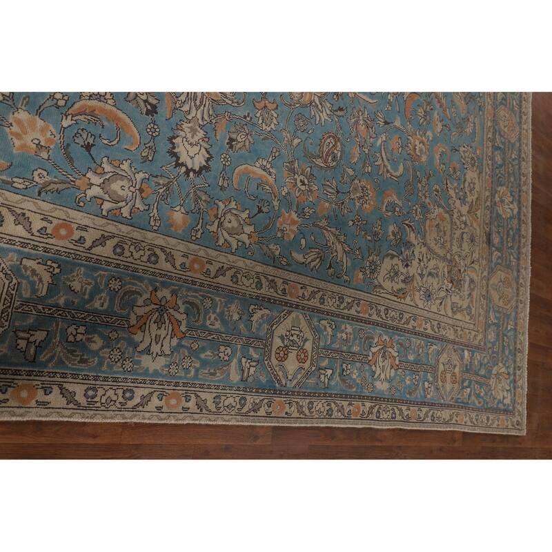 Blue Tabriz Persian Vintage Area Rug Handmade Bedroom Wool Carpet - 9'9" x 12'7"