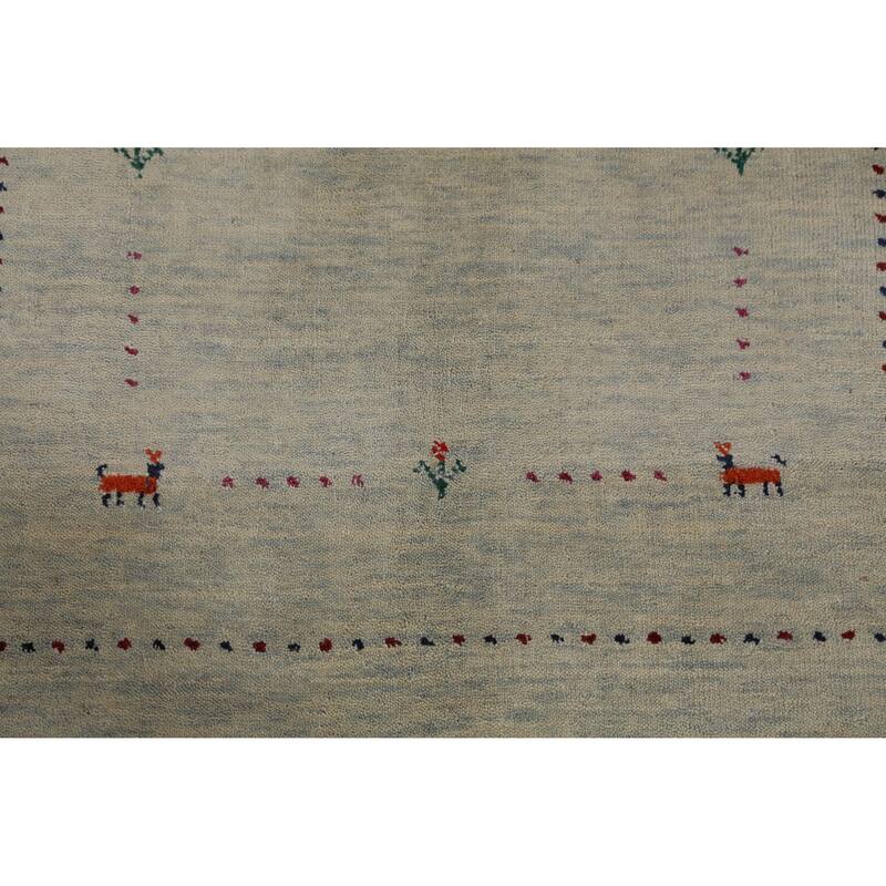 Hand Knotted Oriental 100% Wool Carpet Tribal Animal Pictorial Green Gabbeh Area Rug - 4' 11'' X 2' 9''