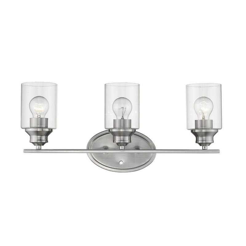 Damp Rated 3-Light Silver Vanity Wall Sconce with Clear Glass Shades and Reversible A19 Bulb Compatible