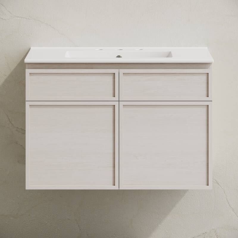 St. Tropez 30" Wall-Mounted Bathroom Vanity In White Oak With 3-Hole Widespread Sink Top - 30