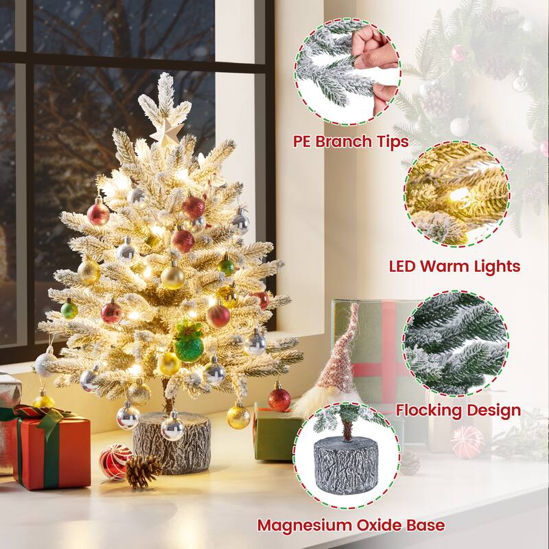 Yaheetech 2ft/3ft Pre-lit Mini Flocked Tabletop Christmas Tree with Warm White LED Lights