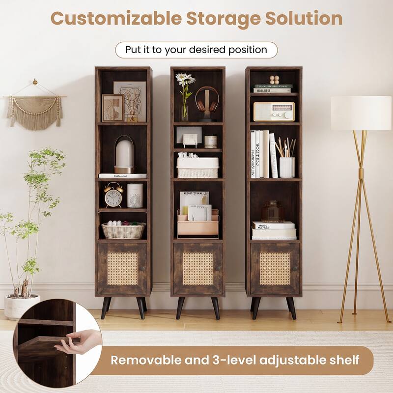Gymax 6-Tier Tall Narrow Bookcase w/ Adjustable Shelf & Boho Style