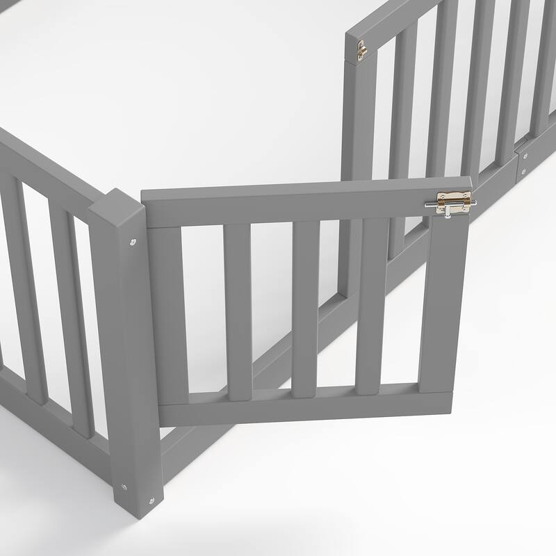 Montessori Floor Bed with Safety Guardrails & Door, Kids Low Profile Frame, Available in Queen/Full/Twin