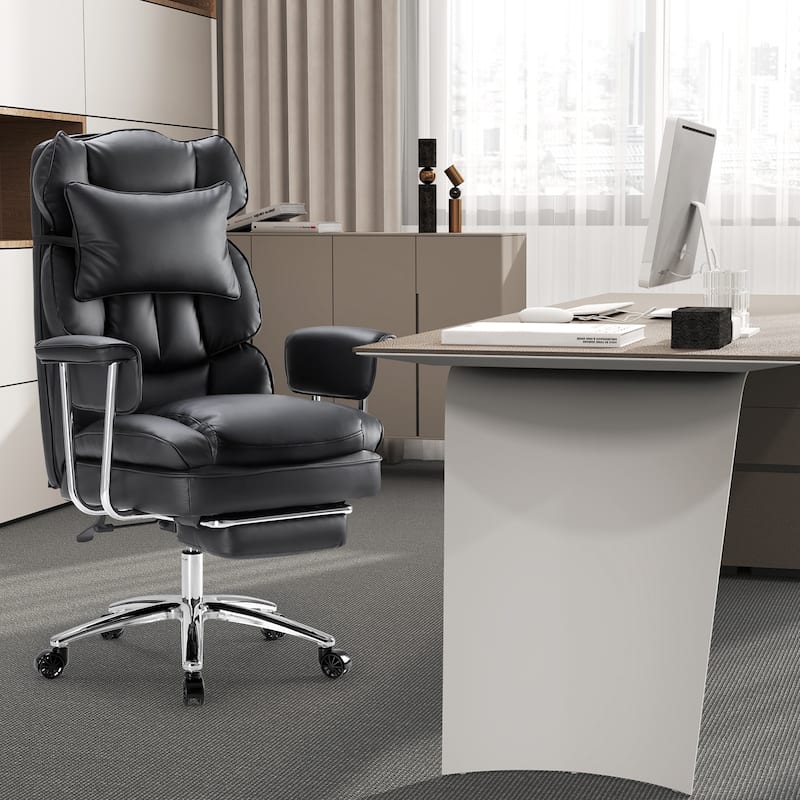 Office chair - high backrest with footstool and lumbar cushion