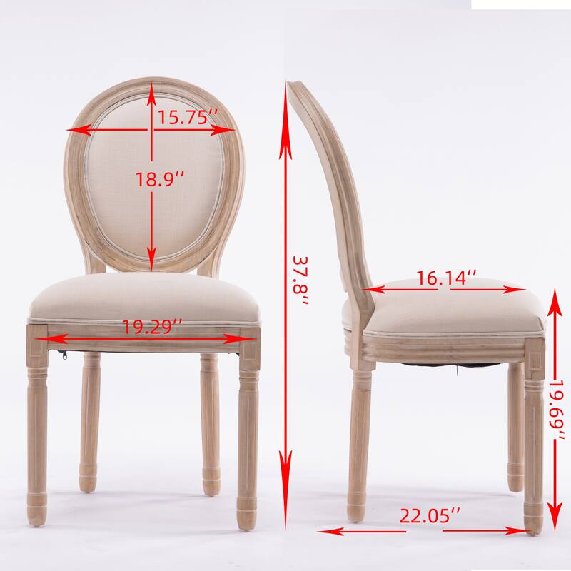 Solid Wood Frame Linen Fabric Oval Back Dining Chair