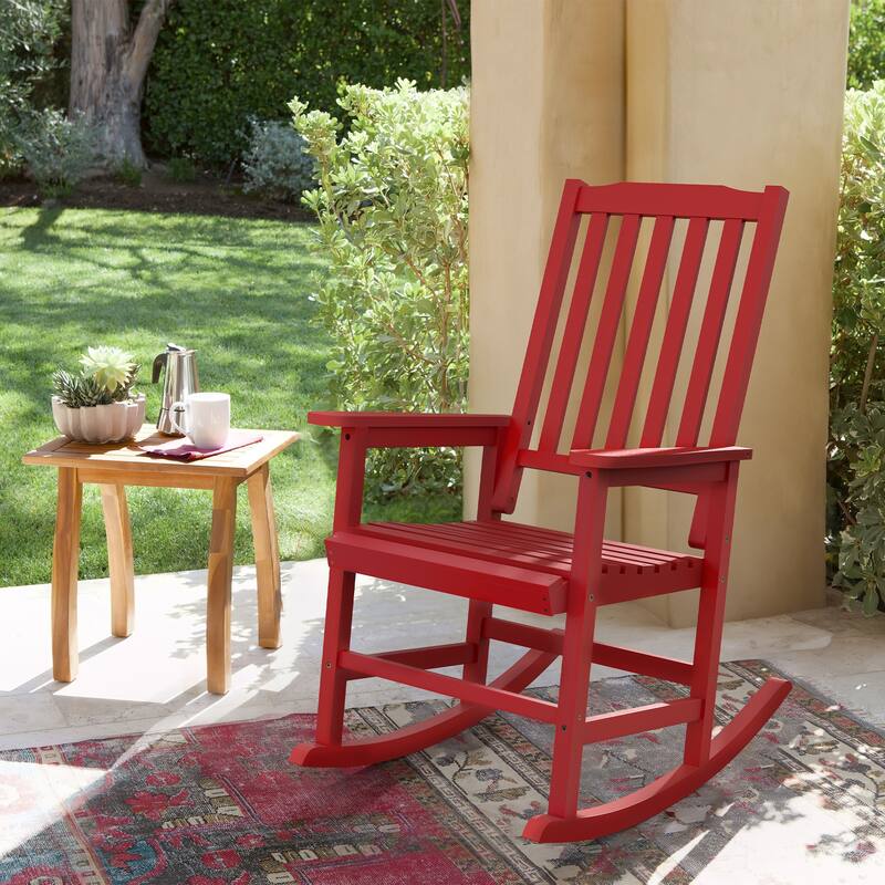 Acacia Wood Outdoor Rocking Chair, Traditional Porch Outdoor Rocker Chairs with Slatted - 43" H