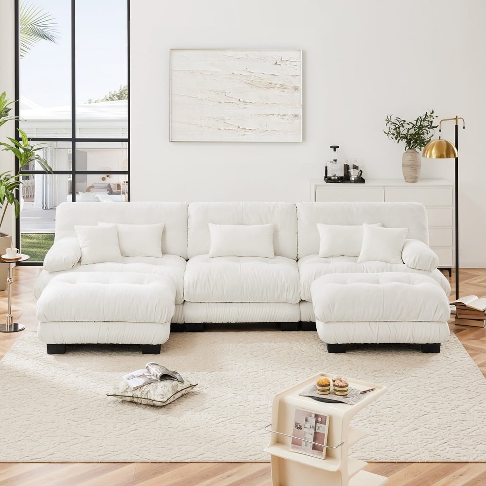Modular U-shaped Deep Seat Sectional Sofa Couch with 2 Ottomans and Pillows