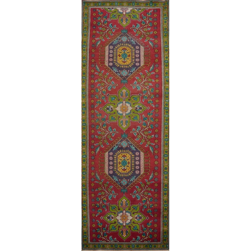 Hand Knotted Oriental 100% Wool Carpet Traditional Floral Red Tabriz Runner Rug - 11' 4'' X 3' 5''