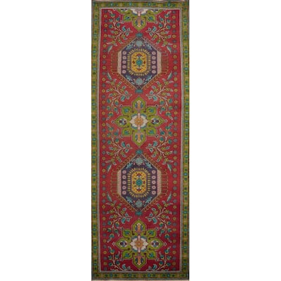 Hand Knotted Oriental 100% Wool Carpet Traditional Floral Red Tabriz Runner Rug - 11' 4'' X 3' 5''