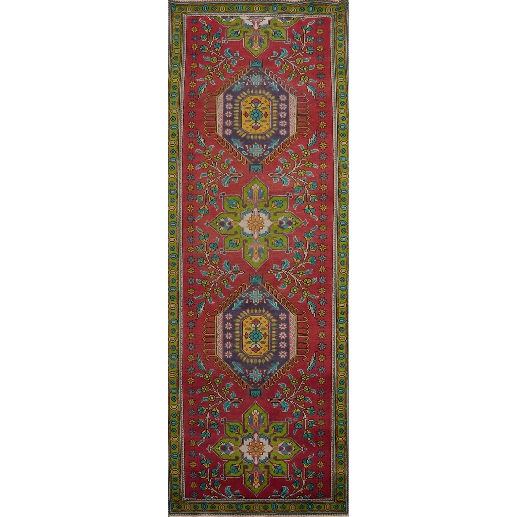 Hand Knotted Oriental 100% Wool Carpet Traditional Floral Red Tabriz Runner Rug - 11' 4'' X 3' 5''