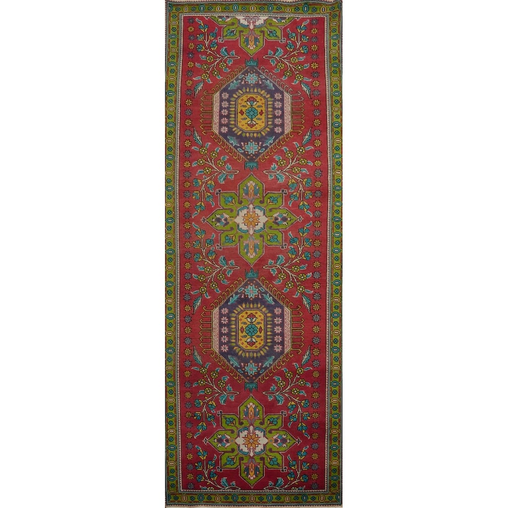 Hand Knotted Oriental 100% Wool Carpet Traditional Floral Red Tabriz Runner Rug - 11' 4'' X 3' 5''