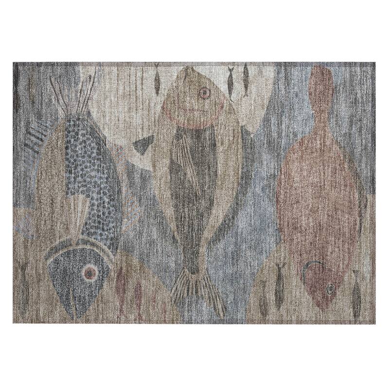 Machine Washable Indoor/ Outdoor Modern Fish Chantille Rug