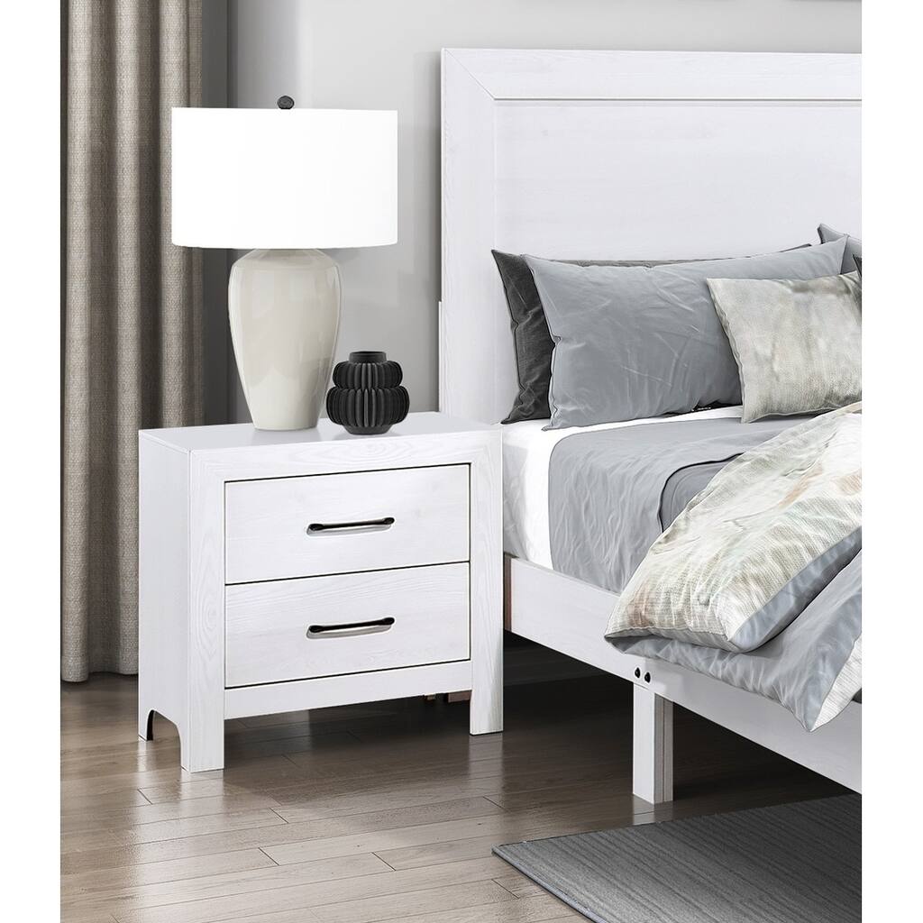 White Nightstand with Dovetail Drawers and Black Nickel Pulls