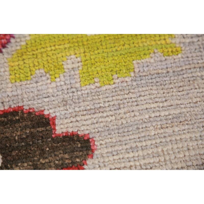 Hand Knotted Oriental 100% Wool Carpet Transitional All-Over Beige & Ivories Oushak Runner Rug - 9' 11'' X 2' 9''