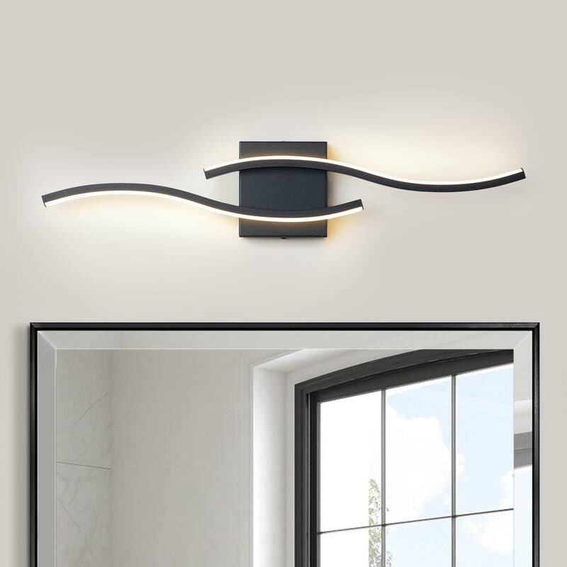 Curve Linear LED Dimmable 23.6-in W Bathroom Vanity Light Cool/Warm Light Wall Sconce - 3000K(Warm Light) - Black-1