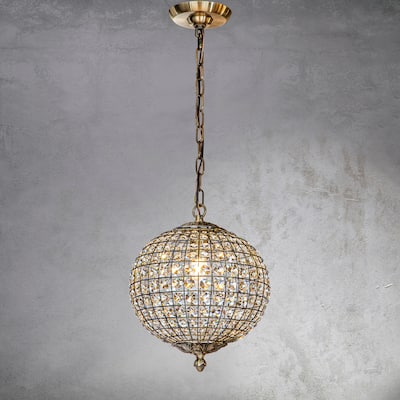 CraftHome 1-Light 12" Vintage Antique Gold Globe Small Sphere Pendant Light with Crystal Accents - W:11.8"