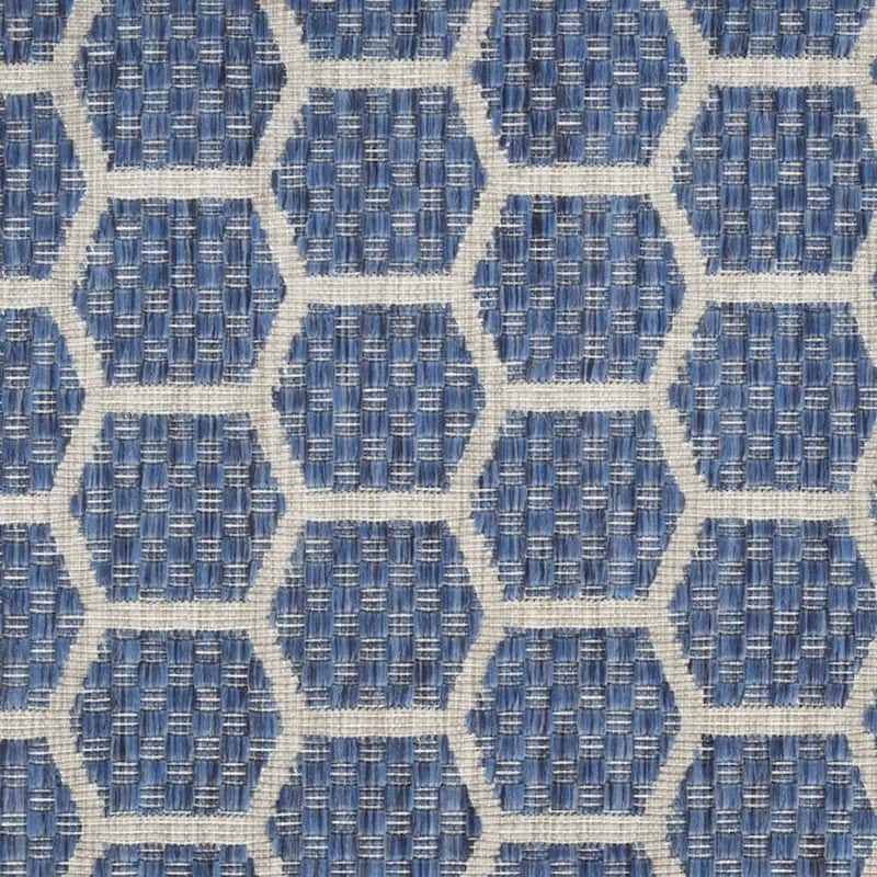 HomeRoots Geometric Modern Runner Outdoor Rug - 12' Runner - Blue/Ivory - 12' Runner